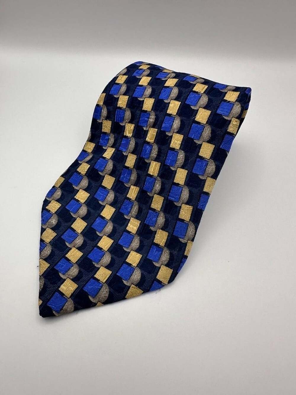 Ermenegildo Zegna Tie Mens Blue Silk Geometric Diamond Disegno Exclusive